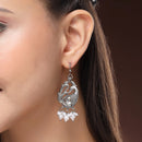 Oxidised Silver Toned Peacock Style White Pearl Studded Earrings