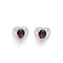 Rhodium Plated Silver Toned Heart Shaped Violet American Diamond Studded Pendant Combo With Ring