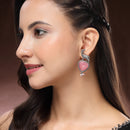 Oxidised Silver Toned Deer Shaped Pink CZ Stone Studded Pearl Beaded Earrings