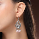 Oxidised Silver Toned Peacock Style Pink Pearl Studded Earrings