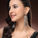 Oxidised Silver Toned Floral Shaped Dangler Earrings