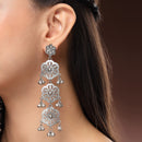 Oxidised Silver Toned Floral Shaped Dangler Earrings