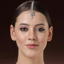 Rhodium Plated Silver Toned White American Diamond  Floral Teardrop Maang Tikka with Elegant Dangling Stones