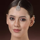 Rhodium Plated Silver Toned White American Diamond  Maang Tikka with Elegant Dangling Stones