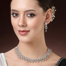 Rhodium Plated Silver Toned Marquise Shaped White American Diamond Studded  Necklace With Matching Drop Earrings