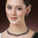 Rhodium-Plated Silver Toned Pear Shaped American Diamond Studded Necklace with Earrings Jewellery Set with Girls and Women (Royal Blue)