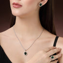 Rhodium Plated Silver Toned Green American Diamond Studded Pendant Combo With Ring