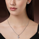 Rhodium Plated Silver Toned Heart Shaped White American Diamond Studded Pendant Set