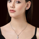 Rhodium Plated Silver Toned Oval Shaped White American Diamond Studded Pendant Set