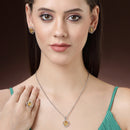 Rhodium Plated Silver Toned Yellow American Diamond Studded Pendant Combo With Ring