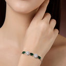 Rhodium Plated Silver Toned White Round & Green Oval AD Studded Wraparound Adjustable Bracelet
