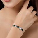Rhodium Plated Silver Toned White Round & Green Oval AD Studded Wraparound Adjustable Bracelet