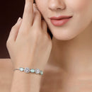 Rhodium Plated Silver Toned White Round & Mint Green Oval AD Studded Wraparound Adjustable Bracelet