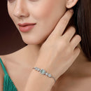 Rhodium Plated Silver Toned Mint Green Square Centerpiece Ad Studded Bracelet With Beads & Floral Accents Wraparound Adjustable Bracelet