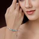 Rhodium Plated Silver Toned Mint Green Square Centerpiece Ad Studded Bracelet With Beads & Floral Accents Wraparound Adjustable Bracelet