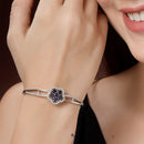 Rhodium Plated Cluster Round Blue AD Contemporary Cuff Bracelet