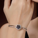 Rhodium Plated Cluster Round Blue AD Contemporary Cuff Bracelet