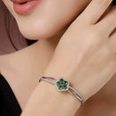 Rhodium Plated Silver Toned Floral Cluster Green American Diamond  Studded Cuff Bracelet