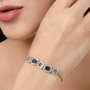 Rhodium Plated Silver Toned White Square Cut Blue Teardrop Ad Studded Wraparound Adjustable Bracelet