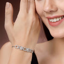 Rhodium Plated Silver Toned White Square Cut & Teardrop American Diamond Studded Wraparound Adjustable Bracelet