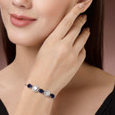 Rhodium Plated Silver Toned White Round & Blue  Oval AD Studded Wraparound Adjustable Bracelet