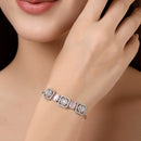 Rhodium Plated Silver Toned White Round & Pink Rectangle AD Studded  Wraparound Adjustable Bracelet