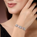 Rhodium Plated Silver Toned White Round & Pink Rectangle AD Studded  Wraparound Adjustable Bracelet