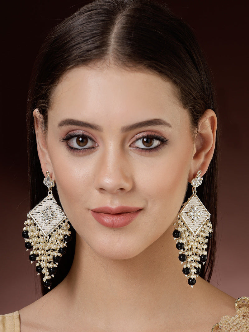 Gold Plated Traditional Handcrafted Pearl Kundan Beaded Chand Bali Earrings