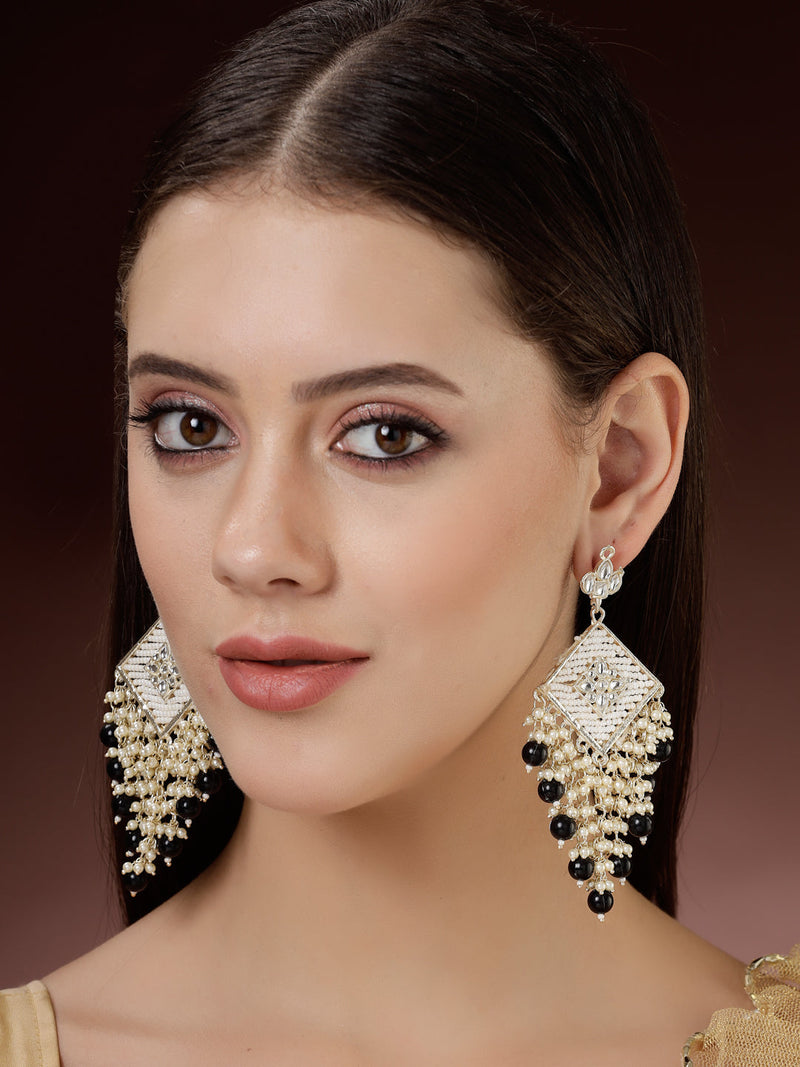 Gold Plated Traditional Handcrafted Pearl Kundan Beaded Chand Bali Earrings