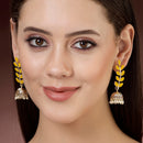 Gold Plated with Leaf Shaped American Diamond Studded Drop Earrings