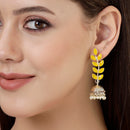 Gold Plated with Leaf Shaped American Diamond Studded Drop Earrings