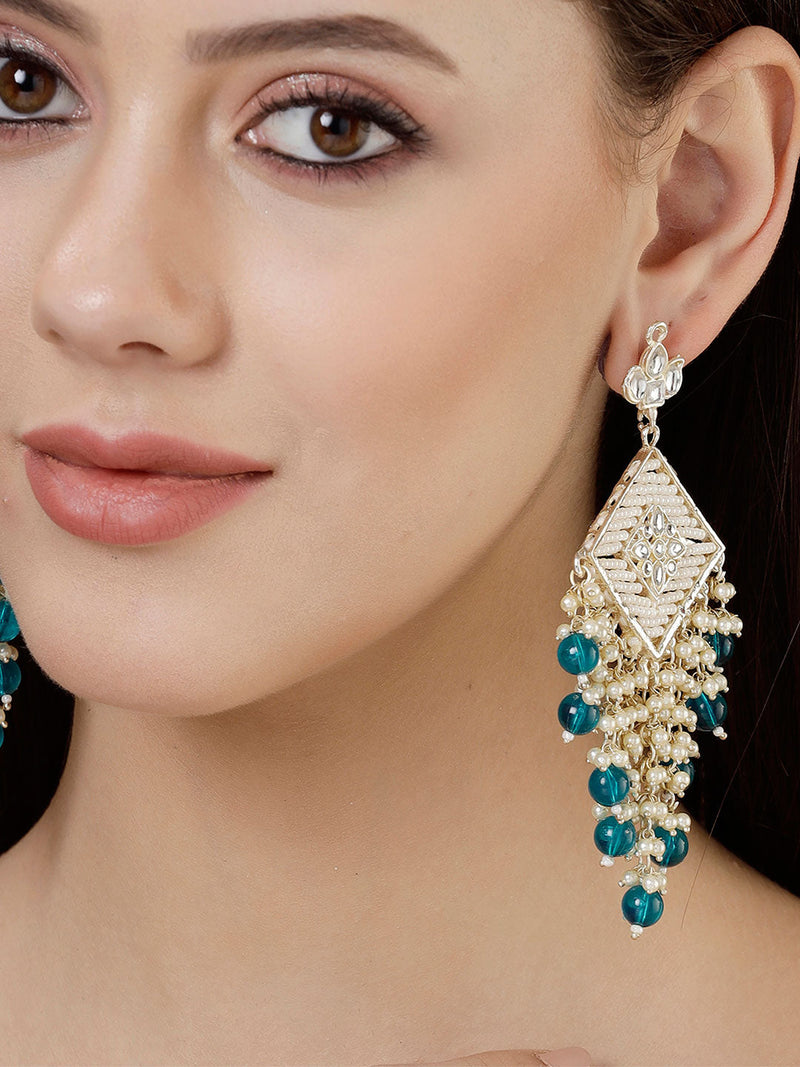 Gold Plated Traditional Handcrafted Pearl Kundan Beaded Chand Bali Earrings