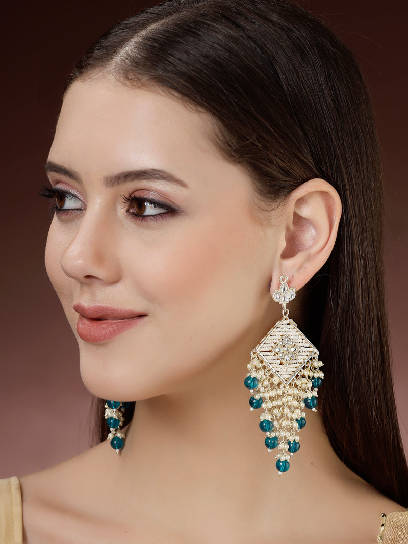 Gold Plated Traditional Handcrafted Pearl Kundan Beaded Chand Bali Earrings