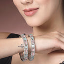 Rhodium Plated Silver Toned Sea Green & Pink Square AD Studded Set Of 2 Stylish Bangles
