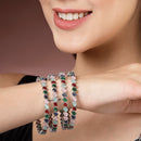 Rhodium Plated Silver Toned Multicoloured Rectangle AD Studded Set Of 4 Stylish Bangles