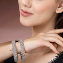 Rhodium Plated Silver Toned Set Of 2 Stylish Symetric Design Bangles