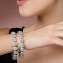 Rhodium Plated Silver Toned White AD Studded Set Of 2 Stylish Floral Design Bangles