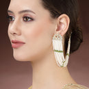 Rhodium Plated with White Pearls Studded Long Chain Attachment for Earrings