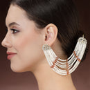 Rhodium Plated with White Pearls Studded Long Chain Attachment for Earrings