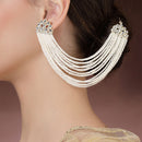Rhodium Plated with White Pearls Studded Long Chain Attachment for Earrings