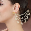 Gold Plated with White Pearls Studded Long Chain Attachment for Earrings