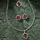 Rhodium Plated Silver Toned Ruby Red American Diamond Studded Pendant Combo With Ring