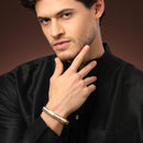 Gold Plated Dual Toned Engraved Texture Kada For Men