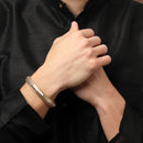 Gold Plated Dual Toned Engraved Texture Kada For Men