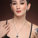 Emerald Green American Diamond Spiral Floral Oval Pendant Set for Women