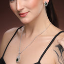 Emerald Green American Diamond Spiral Floral Oval Pendant Set for Women