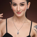Rhodium Plated Brass American Diamond Geometric Spiral Rectangle Pendant Set for Women & Girls