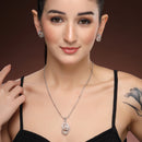 Floral Oval Pendant Set for Women & Girls White AD Necklace Jewellery Set