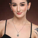 Rhodium Plated Brass American Diamond Swan Floral Teardrop Pendant Set for Women & Girls