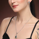 Rhodium Plated Brass American Diamond Swan Floral Teardrop Pendant Set for Women & Girls